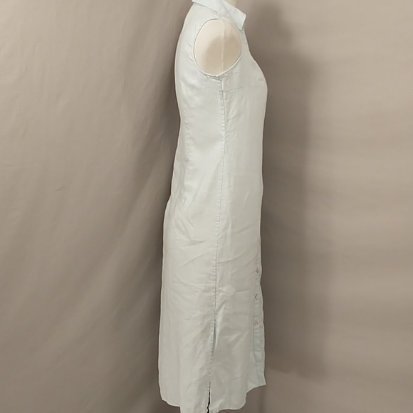 Linen Sheath Shirt Dress Pale Blue 4P Sleeveless Pastel Cool Color Natural Fabri - Picture 3 of 11